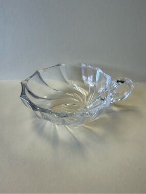 Vintage Val Saint Lambert Small Crystal Bowl With Handle & Swirl Design Signed.
